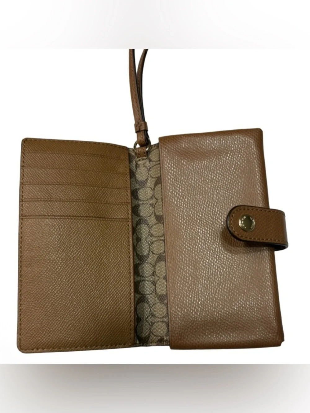 COACH Saddle Crossgrain Leather Phone Clutch Wristlet F53977 - Picture 2 of 6